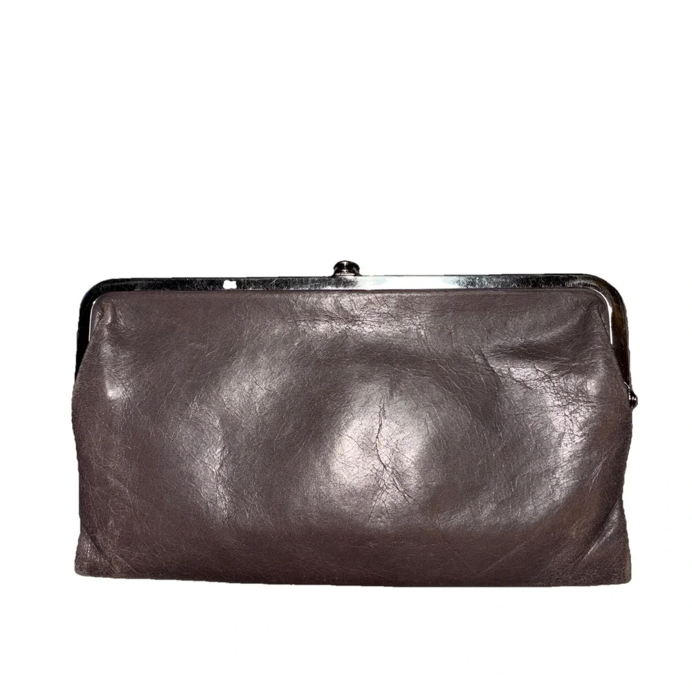 HOBO International Lauren Double Kill-lock Wallet Gray Silver‎ Leather